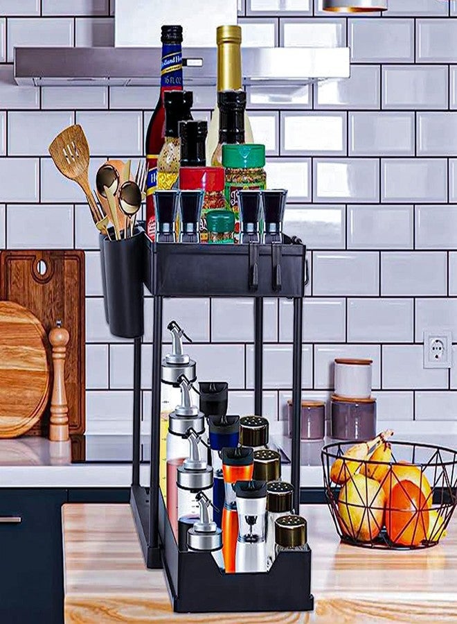 DMDENT 2-Tier Under Sink Organizer – Adjustable Storage Rack with Side Hanging Cup for Bathroom, Kitchen & Cleaning Supplies - Image 2