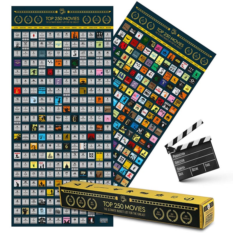 GOODS+GADGETS Top 250 Movie Bucket List Scratch Poster XXL 40x18 inches  scratch movies guide list movie poster as a movie poster to scratch  gift  merchandise for movie fans 40x18 inches