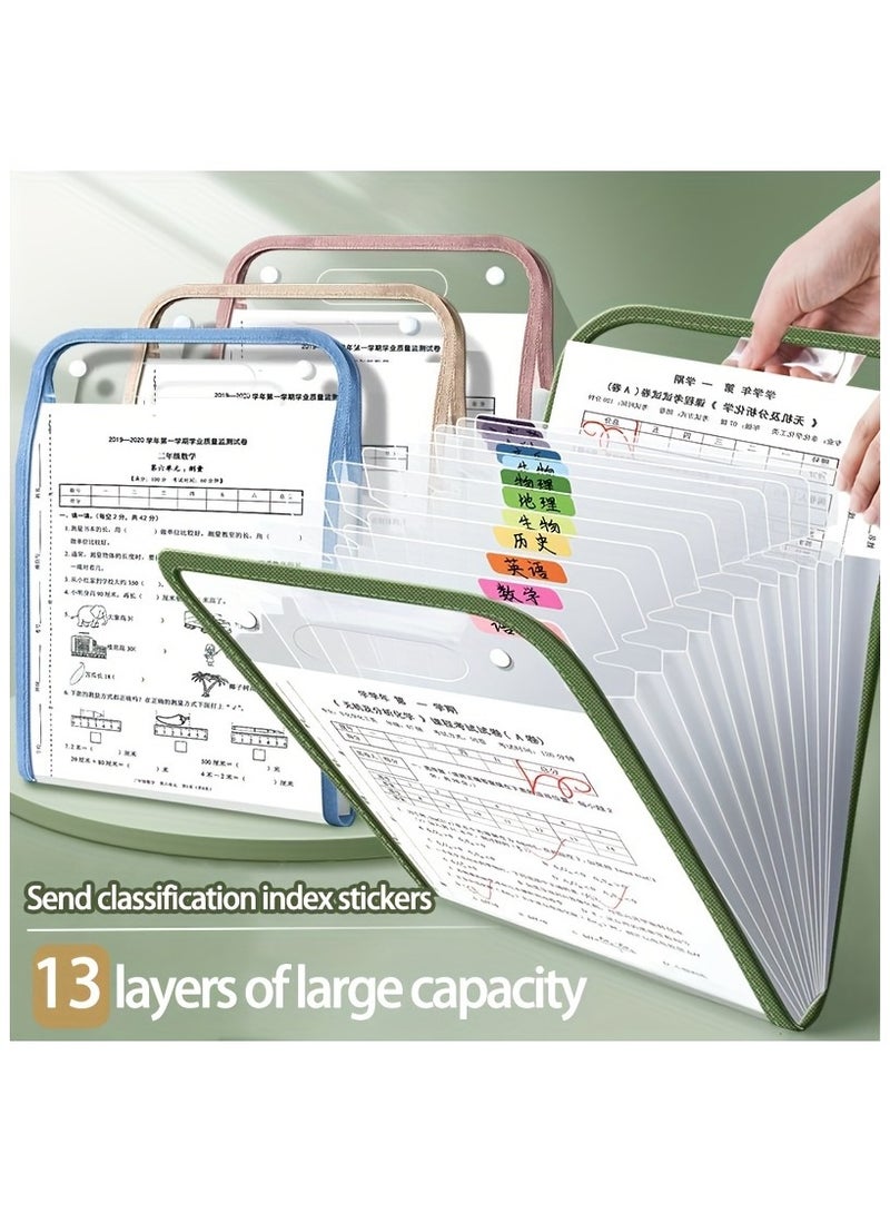 4pc Durable A4 13-Pocket Expanding File Folder, Organ bag, Thickened PVC transparent, Organizer for Student Papers & Documents, for storing student test papers and data files - Image 1
