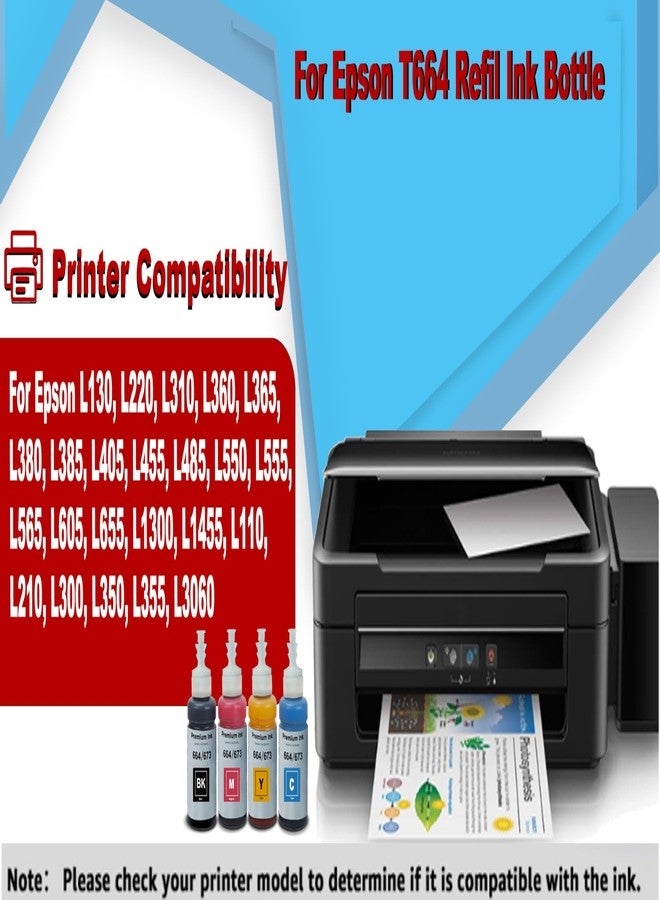 CANOFF T664 Refill Ink Compatible for L310,L361,L380,L405,L565,L365,L485,L220,L360,L130 Printer Black, Cyan, Magenta & Yellow (70ml X 4 Color/Bottle) - Image 2