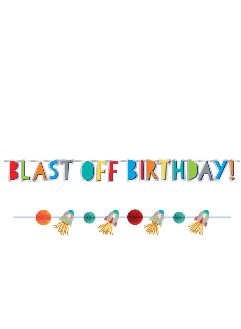 Amscan 1st Birthday Blast Off Premium Tableware Party Supplies Includes Plates, Cups, Cutlery, Napkins, Birthday Candle and Banner for 8 Guests - Image 5