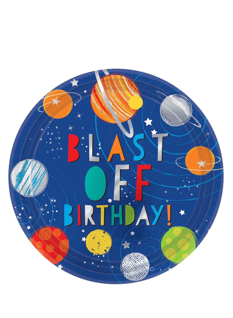 Amscan 1st Birthday Blast Off Premium Tableware Party Supplies Includes Plates, Cups, Cutlery, Napkins, Birthday Candle and Banner for 8 Guests - Image 2