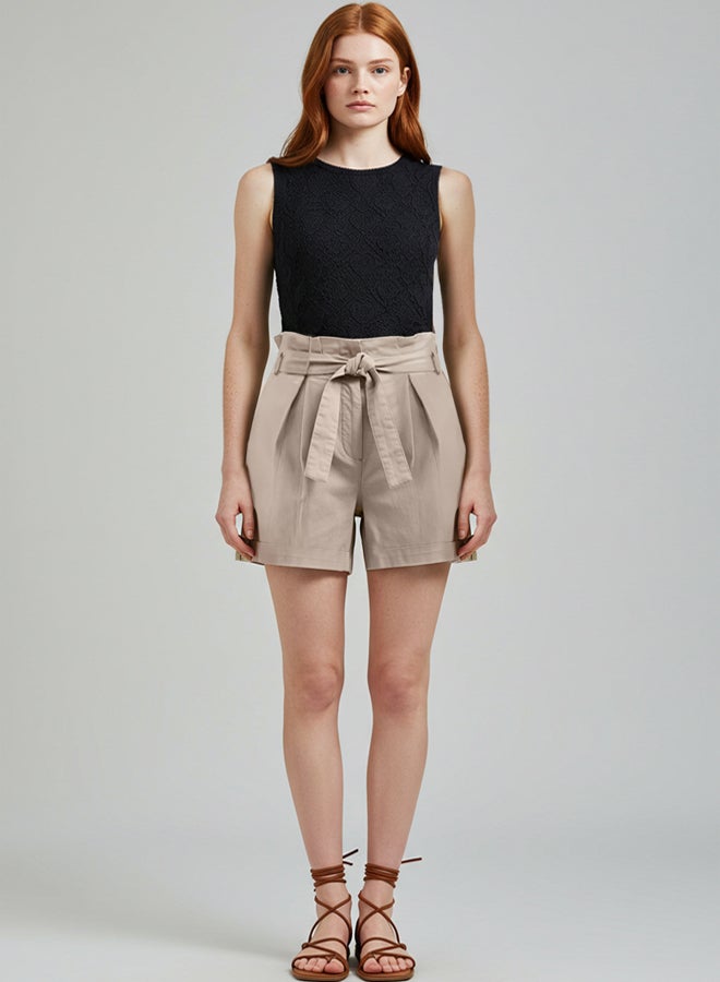 trendyol Light Khaki Belted Waist Regular Length Woven Shorts - Image 2