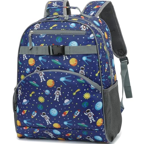 FlowFly Kids Backpack for Toddler Boys Girls, Simple Lightweight Bookbag for Daycare Kindergarten Elementary School Travel, Small Modern Bag (Medium 15'', Astronaut) - Image 1