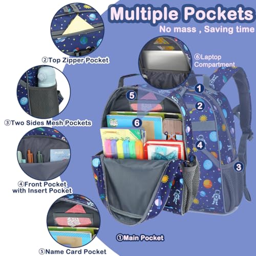 FlowFly Kids Backpack for Toddler Boys Girls, Simple Lightweight Bookbag for Daycare Kindergarten Elementary School Travel, Small Modern Bag (Medium 15'', Astronaut) - Image 3