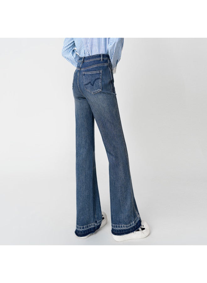 Yanyee Vintage Blue Women's Jeans  Autumn Winter Flared High Waist Slim Thick Casual Pants Blue 1 XL - Image 2