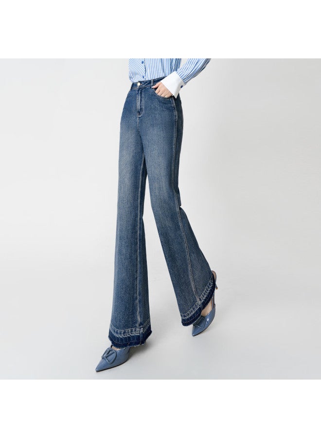 Yanyee Vintage Blue Women's Jeans  Autumn Winter Flared High Waist Slim Thick Casual Pants Blue 1 XL - Image 1