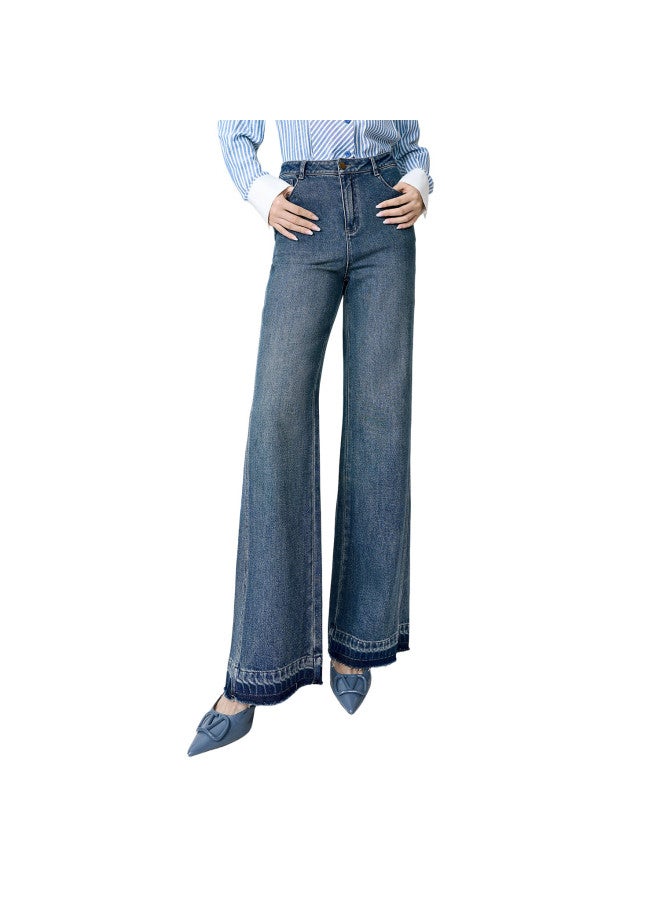 Yanyee Vintage Blue Women's Jeans  Autumn Winter Flared High Waist Slim Thick Casual Pants Blue 1 XL - Image 3