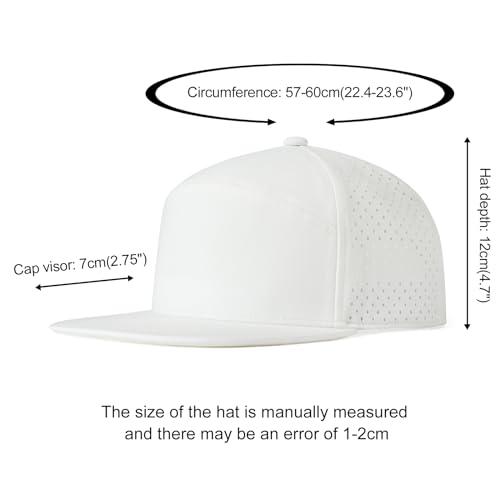 FEINION Men Flat Brim Adjustable Performance Hat Snapback Laser Perforated Baseball Cap (White) - Image 4