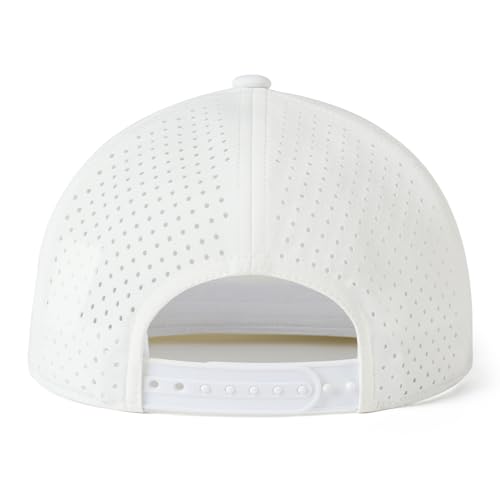 FEINION Men Flat Brim Adjustable Performance Hat Snapback Laser Perforated Baseball Cap (White) - Image 5
