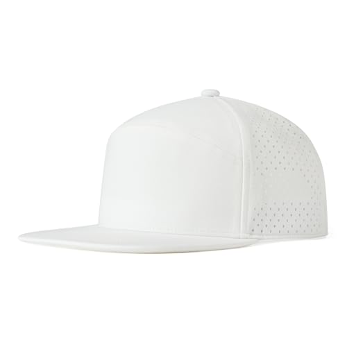 FEINION Men Flat Brim Adjustable Performance Hat Snapback Laser Perforated Baseball Cap (White) - Image 1