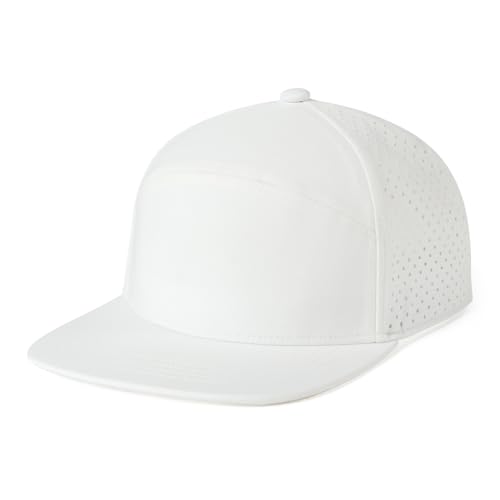 FEINION Men Flat Brim Adjustable Performance Hat Snapback Laser Perforated Baseball Cap (White) - Image 2