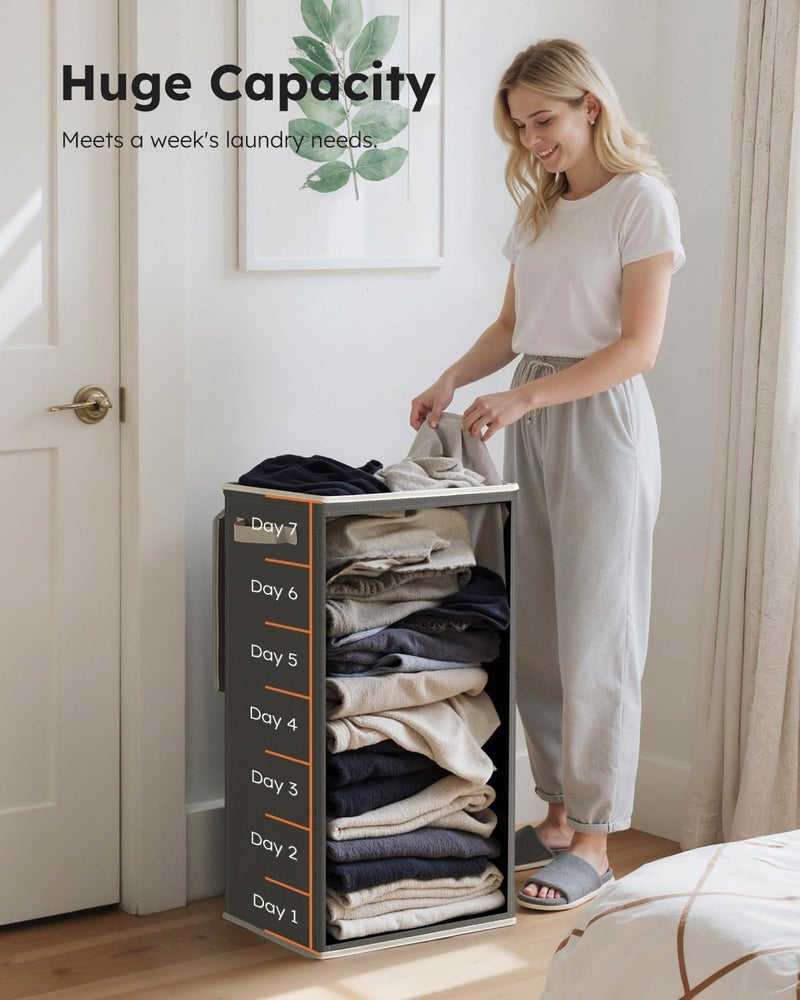 SOLEDI Laundry Hamper with Lid 100L Large & Tall Collapsible Laundry Basket, Clothes Hamper with Bag Removable Easy to Carry, Dirty Hampers for Bedroom, Bathroom, Dorm, College, Cement - Image 3