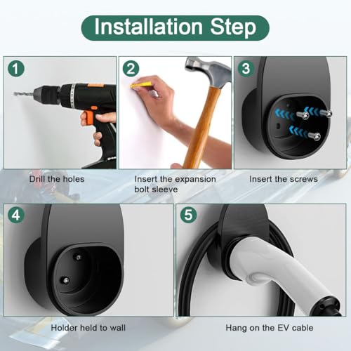 STHIRA® Charging Plug Wall Holder for Electric Vehicle Charging Gun Wall Holder Cable Organizer, Universal Fit, Screwfix PC Wall Bracket - Image 5
