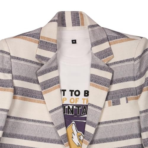 CHARCHIT Blazer for Boys Cotton Blend Full Sleeves Striped Blazers and T-Shirt - Cream - Image 5