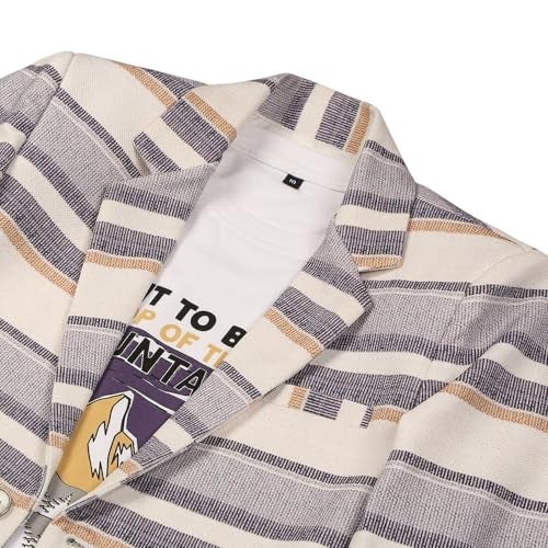 CHARCHIT Blazer for Boys Cotton Blend Full Sleeves Striped Blazers and T-Shirt - Cream - Image 4