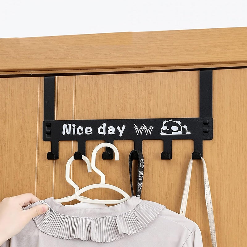 wolpin Over The Door Hook Hanger Wall Organiser Detachable Hook Rack for Hanging Towel Clothes Hanger Multipurpose Hook Rail NailFree 6 Hooks Black Iron - Image 1