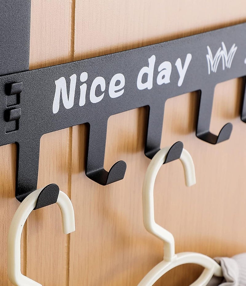 wolpin Over The Door Hook Hanger Wall Organiser Detachable Hook Rack for Hanging Towel Clothes Hanger Multipurpose Hook Rail NailFree 6 Hooks Black Iron - Image 2