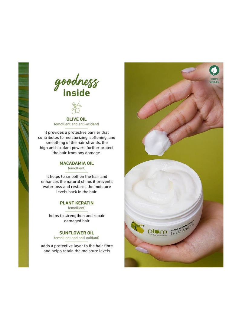 Plum Olive Hair Mask For Damaged Hair, Coloured Hair, Salon Treated Hair | With Olive Oil, Plant Keratin, Macadamia Oil And Shea Butter | Hair Spa Cream For Women & Men | 250Gm, 1 Count - Image 3