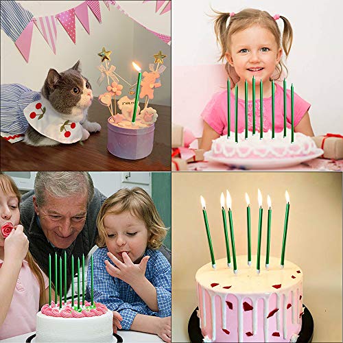 XNOVA 12 Count Long Thin Green Birthday Cake Candles in Holders for Birthday Cupcake Tall Candle 12 Pieces - Image 3