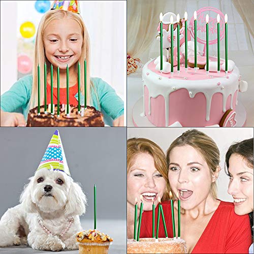 XNOVA 12 Count Long Thin Green Birthday Cake Candles in Holders for Birthday Cupcake Tall Candle 12 Pieces - Image 4
