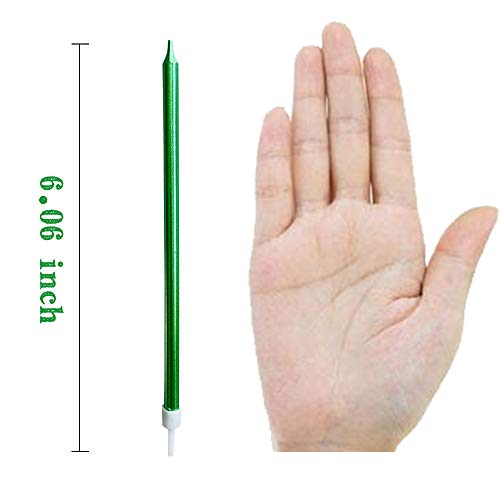 XNOVA 12 Count Long Thin Green Birthday Cake Candles in Holders for Birthday Cupcake Tall Candle 12 Pieces - Image 2