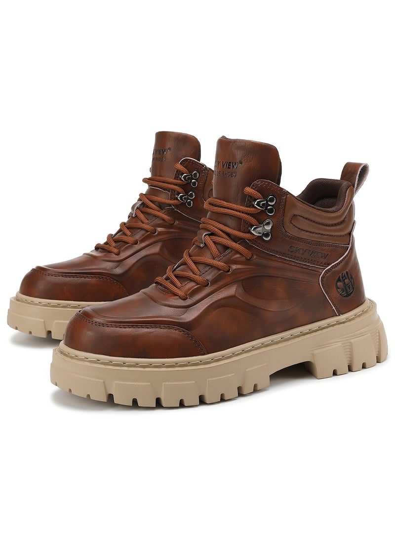 Sky View SKY VIEW Men's Fashion Shoes High Top Platform Light Martin Boots Casual Athletic Hiking Shoes Chunky Walking Sneakers For Men Brown-03  - Image 1