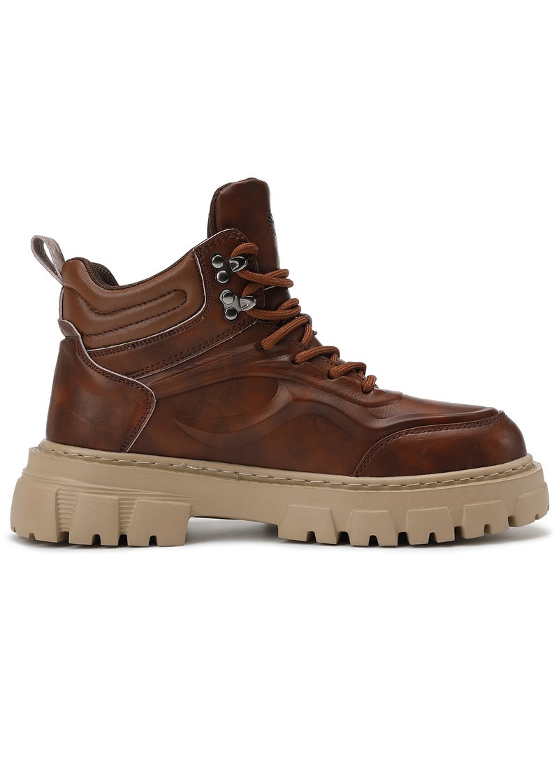 Sky View SKY VIEW Men's Fashion Shoes High Top Platform Light Martin Boots Casual Athletic Hiking Shoes Chunky Walking Sneakers For Men Brown-03  - Image 2