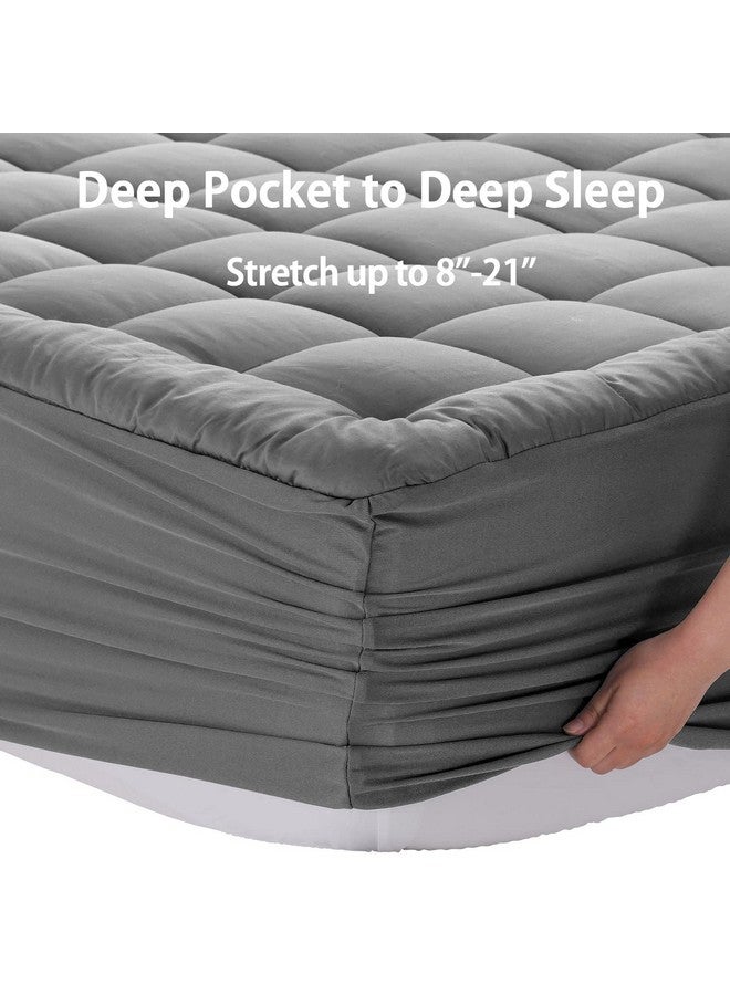 EASELAND EASELAND Full Size Mattress Pad Pillow Top Mattress Cover Quilted Fitted Mattress Protector 8-21" Deep Pocket Cooling Mattress Topper (54x75 Inches, Light Grey)  - Image 5