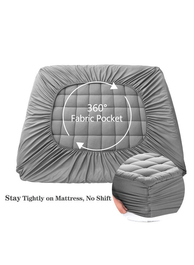 EASELAND EASELAND Full Size Mattress Pad Pillow Top Mattress Cover Quilted Fitted Mattress Protector 8-21" Deep Pocket Cooling Mattress Topper (54x75 Inches, Light Grey)  - Image 4