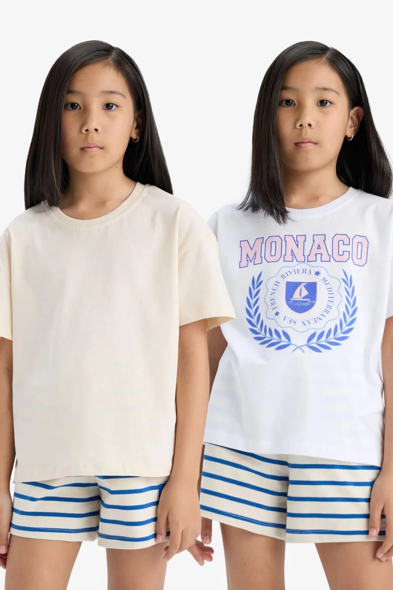 ديفاكتو Girl Relax Fit Crew Neck 2 Piece T-Shirt