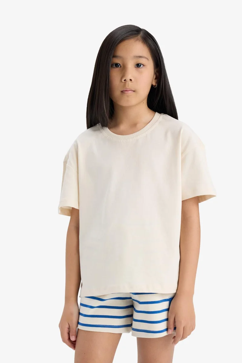 ديفاكتو Girl Relax Fit Crew Neck 2 Piece T-Shirt