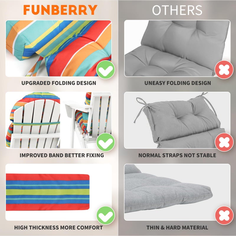 FUNBERRY Adirondack Chair Cushions Set of 2, Thicken Comfy Cushions for Rocker Non Slip Fade Shield Waterproof High Back with Ties - Image 2