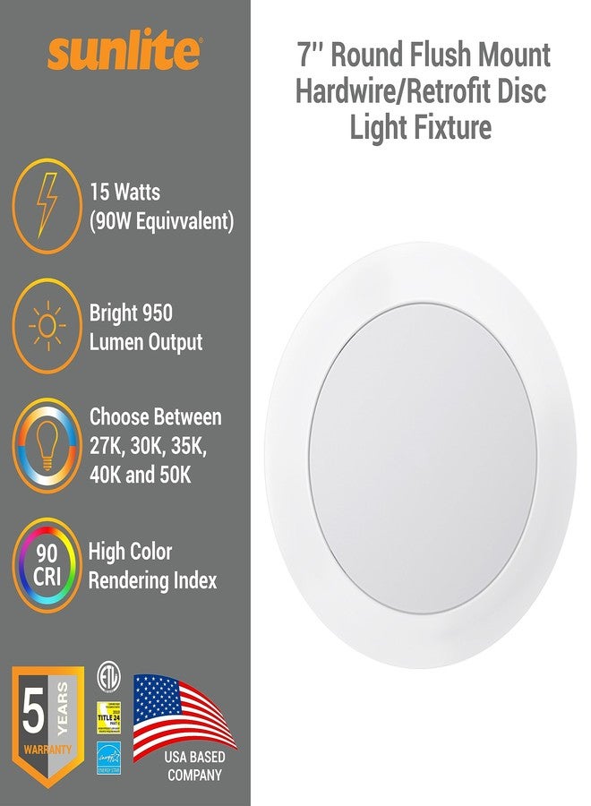 Sunlite 87799 7" Round Flush Light Hardwire/Retrofit Fixture, 15W, 950 Lmns, CCT Switch 27K/30K/35K/40K/50K, Dimmable, 90 CRI, ETL Listed, Energy Star, Medium E26 Base, Title-24 Compliant, 1 Pack - Image 3