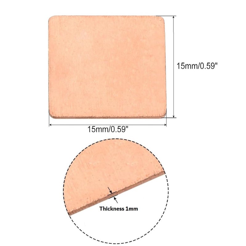 ART IFACT 6 Pieces of 15X15X1mm Thermal Heatsink Copper Pad/Shim, 1 mm Thick Pad with Thermal Conductive Adhesive Tape for Desktop Computer GPU CPU RAM Cooling Patch 6 Set - Image 3