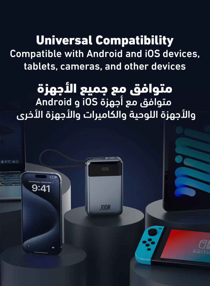 JODA SHARG 20 Power Bank 20,000mAh, 65W PD Output, Built-in Nylon Braided USB-C Cable, LED Display, Dual Ports (USB-C + USB-A), Fast Charging for Laptops, Tablets, and Smartphones ⚡🔋 Power Bank 20,000mAh 🔋 65W PD Power Bank ⚡ Built-in USB-C Cable 🔌 Nylon Braided Power Bank 💪 Dual Port Power Bank ⚙️ Fast Charging Power Bank ⚡ USB-C Power Bank 🔌 LED Display Power Bank 🌟 Portable Charger for Laptops 💻 Portable Power Bank for Tablets 📱 Smartphone Charging Power Bank 📱 Quick Charge Power Bank ⚡ High Capacity Power Bank 🔋 Fast Charging USB-A ⚡ Compact Power Bank 🎒 Durable Power Bank 💼 Smartphone Power Bank for iPhone 🍏 Smartphone Power Bank for Samsung 📱 Smartphone Power Bank for Huawei 📱 Smartphone Power Bank for Xiaomi 📱 Smartphone Power Bank for Oppo 📱 Smartphone Power Bank for Google Pixel 📱 Smartphone Power Bank for OnePlus 📱 Smartphone Power Bank for LG 📱 Smartphone Power Bank for Motorola 📱 - Image 4