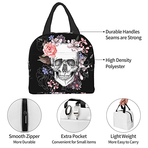 Melostu Sugar Skull Lunch Bag Insulated Floral Skull Lunch Box Gift Women Men Cooler Teto Bags for Work Office - Image 5
