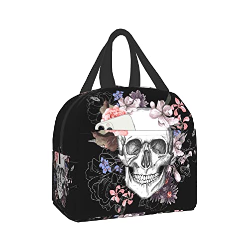 Melostu Sugar Skull Lunch Bag Insulated Floral Skull Lunch Box Gift Women Men Cooler Teto Bags for Work Office - Image 1