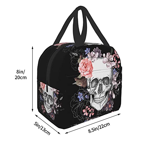 Melostu Sugar Skull Lunch Bag Insulated Floral Skull Lunch Box Gift Women Men Cooler Teto Bags for Work Office - Image 3