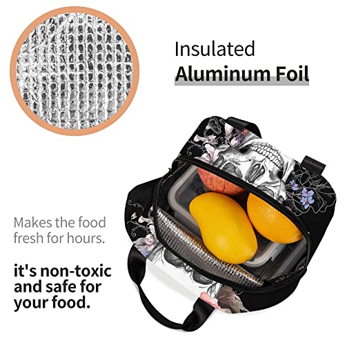 Melostu Sugar Skull Lunch Bag Insulated Floral Skull Lunch Box Gift Women Men Cooler Teto Bags for Work Office - Image 4