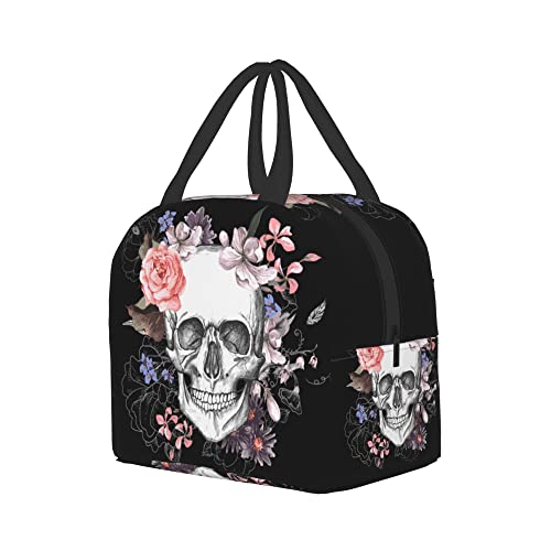 Melostu Sugar Skull Lunch Bag Insulated Floral Skull Lunch Box Gift Women Men Cooler Teto Bags for Work Office - Image 2