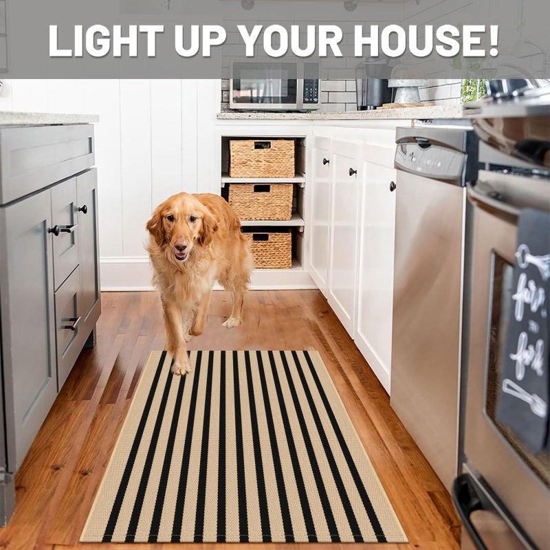 IOHOUZE Striped Area Rug 2.3'x3.6' Front Door Rugs Small Washable Area Rug for Front Porch, Spring Summer Welcome Door Mats Outdoor Indoor, Doormat for Entryway Porch Entrance, Tan/Black - Image 3