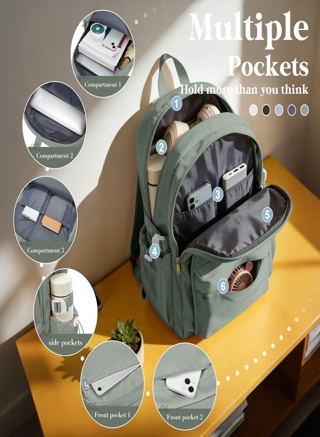 WEPOET حقيبة ظهر مدرسية بسيطة من WEPOET للنساء، حقيبة ظهر خفيفة الوزن للجامعة، حقيبة مدرسية للمراهقين من الأولاد والبنات، حقيبة ظهر يومية عادية، حقائب ظهر صغيرة للسفر، حقيبة كتب للرجال (أخضر) - Image 3