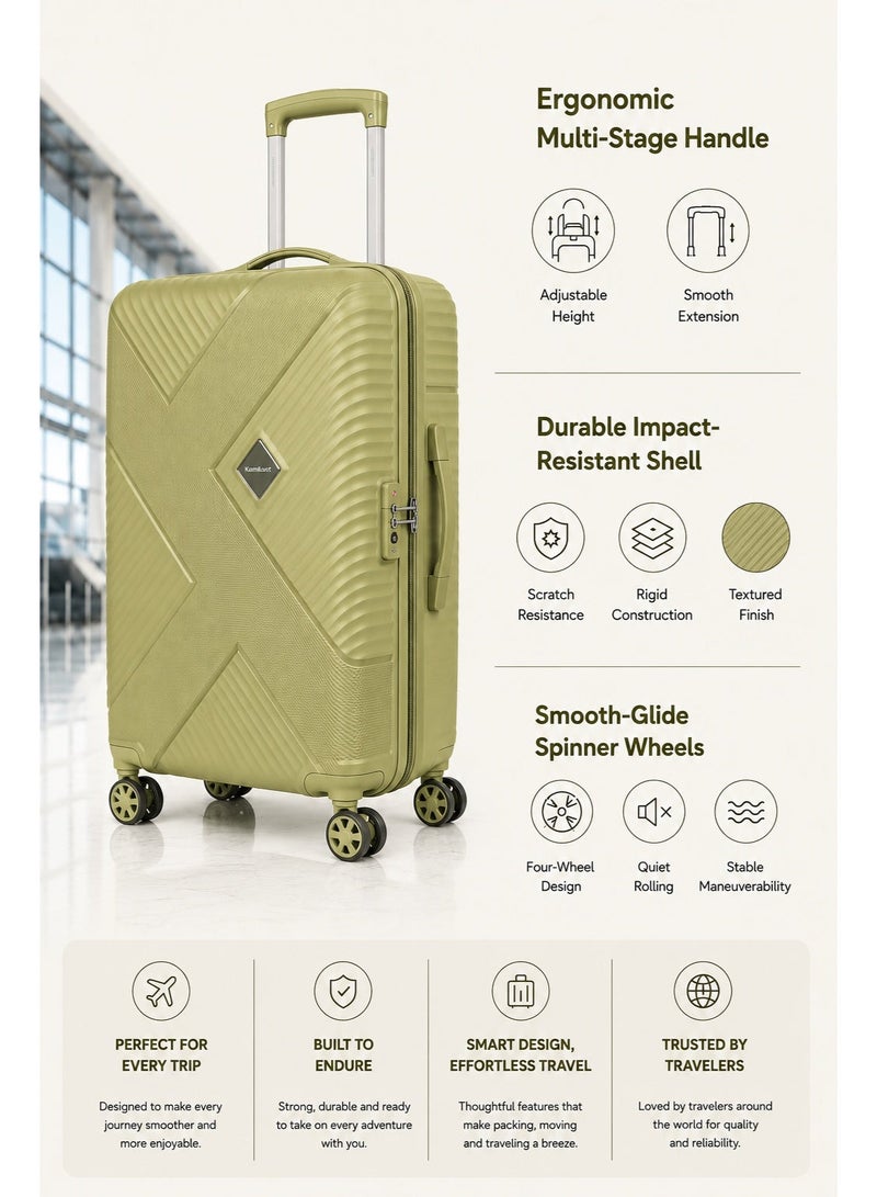 Kamiliant by American Tourister Endevour DW 3pc Set (55 + 68 + 79 cm), 4 Spinner Wheels, Hard Top, Polypropylene, Cress Green|TSA Lock|Internal Divider Pad|Lightweight & Durable|Cross Ribbons - 3 Years International Warranty - Image 3