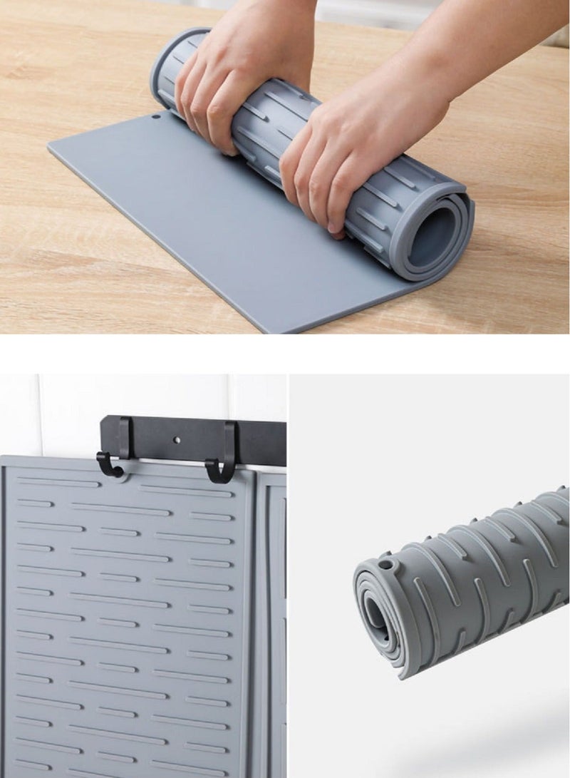 XiuWoo حصيرة تصريف الأطباق السيليكونية، قابلة للطي ثلاثية الطي سهلة التخزين حصيرة تجفيف للمطبخ مقاومة للحرارة والبرودة، لتنظيف مضادة للانزلاق متينة - Image 5