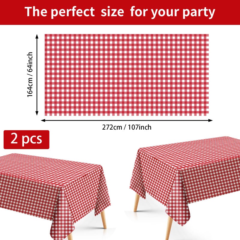 Grencian 98Pcs Red and White Gingham Party Supplies Red & White Gingham Party Plates Napkins Tablecloths Disposable Red and White Paper Tableware for Picnic Birthday BBQ Baby Shower Decorations  Serves 24 - Image 1
