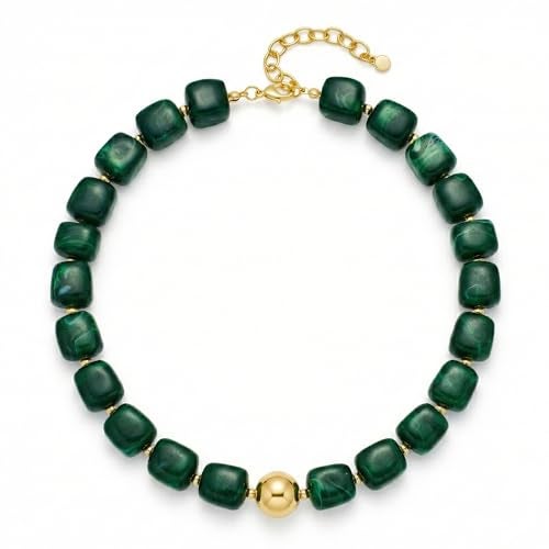 WOWORAMA Green Beaded Necklace for Women Trendy Chunky Statement Choker Necklaces Dark Green Large Square Resin Beads Necklace Y2k Boho Summer Jewelry - Image 1