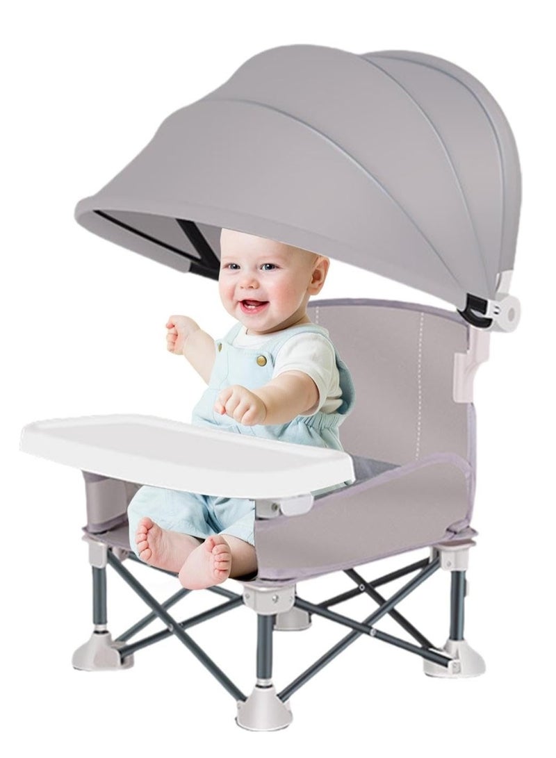 XiuWoo Foldable Baby High Chair, Booster Seat Dining Chair, Portable Baby Beach Chair, Baby Seat Travel chair, Baby Feeding Chair with Removable Tray and Sunshade for Outdoor Picnics, Parties, Camping - Image 1