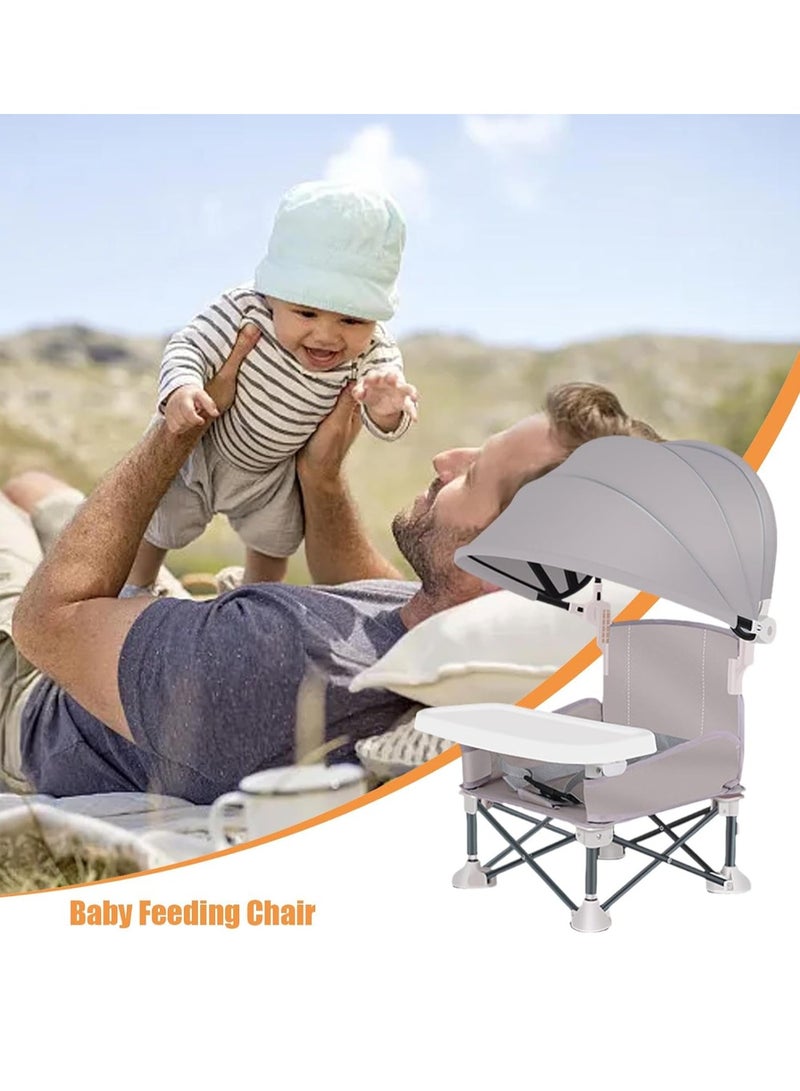 XiuWoo Foldable Baby High Chair, Booster Seat Dining Chair, Portable Baby Beach Chair, Baby Seat Travel chair, Baby Feeding Chair with Removable Tray and Sunshade for Outdoor Picnics, Parties, Camping - Image 3