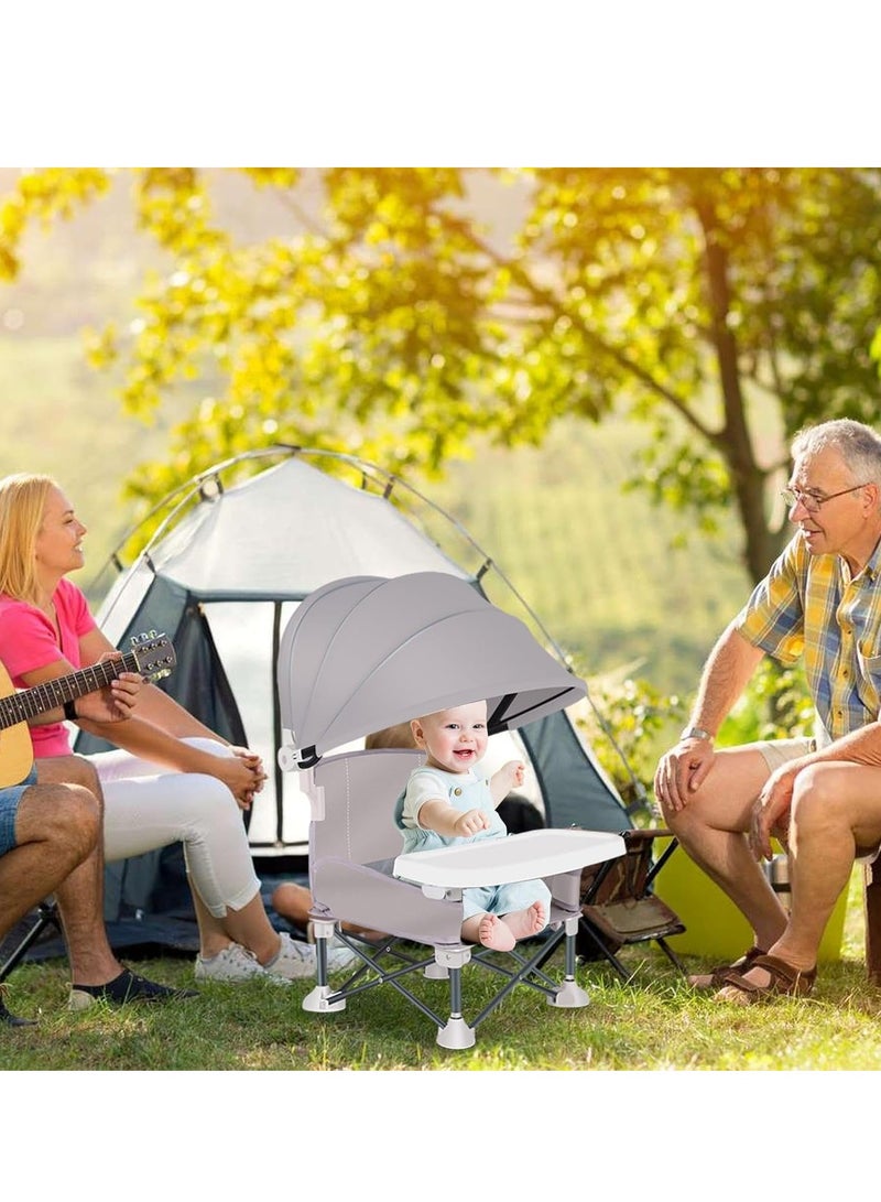XiuWoo Foldable Baby High Chair, Booster Seat Dining Chair, Portable Baby Beach Chair, Baby Seat Travel chair, Baby Feeding Chair with Removable Tray and Sunshade for Outdoor Picnics, Parties, Camping - Image 2